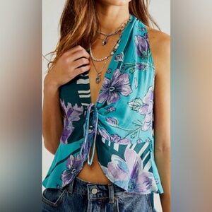 Floral Teal and Purple Women's Top